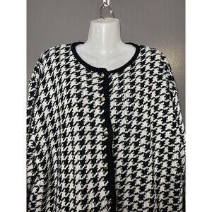 Vintage Kobe Cardigan Sweater Womens 1X Black White Houndstooth Gold Buttons